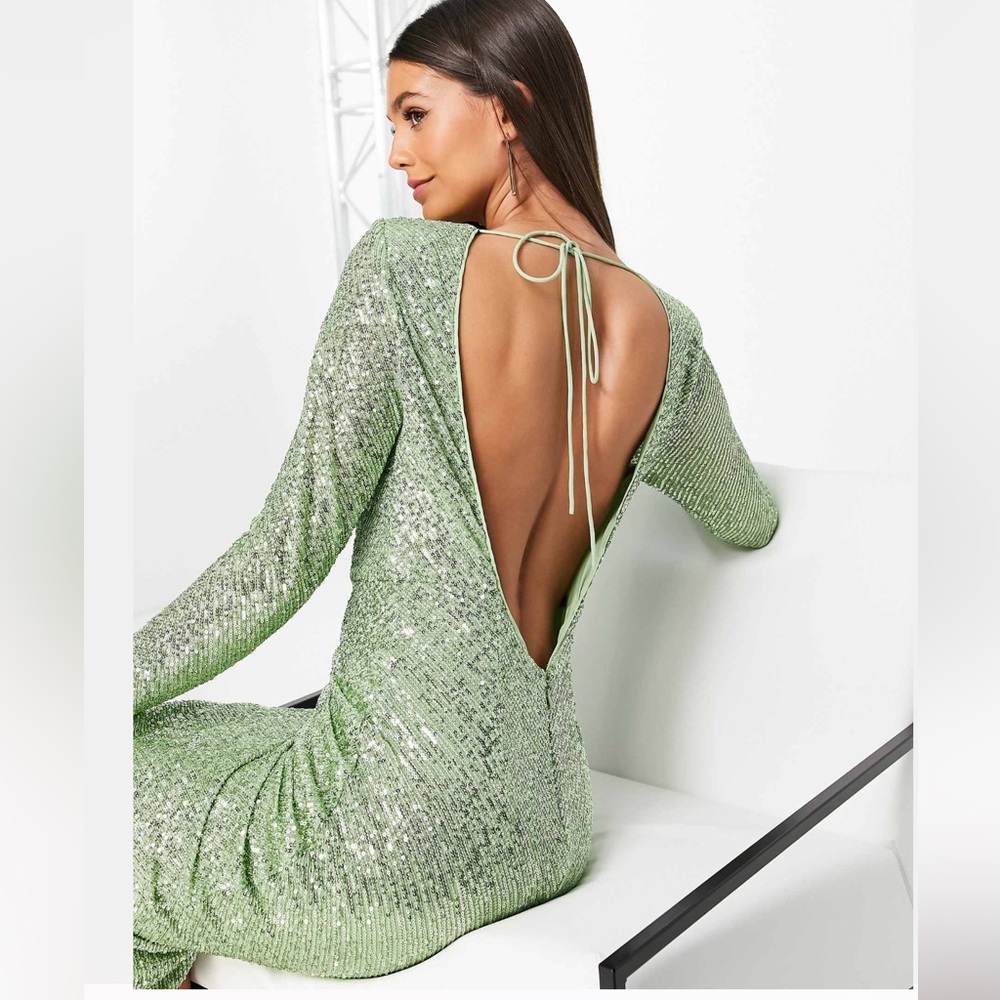 ASOS DESIGN Tall embellished sequin pencil midi dress Green Size size US 12 - Picture 1 of 14